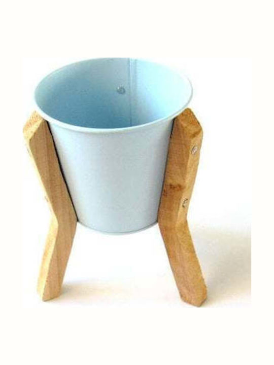 Pflanzentopf Zink 12x19cm Hölzernes Füße Hellblau Pflanzentopf Zink 12x19cm Hölzernes Füße Hellblau