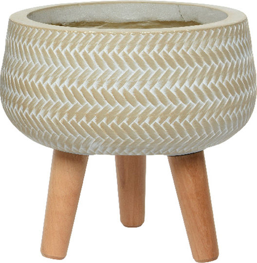 Διακοσμητικό Κασπώ Fiberclay Μοτίβο Bamboo Ξύλινα Πόδια Μπεζ 24x23cm 306.034.0023.18