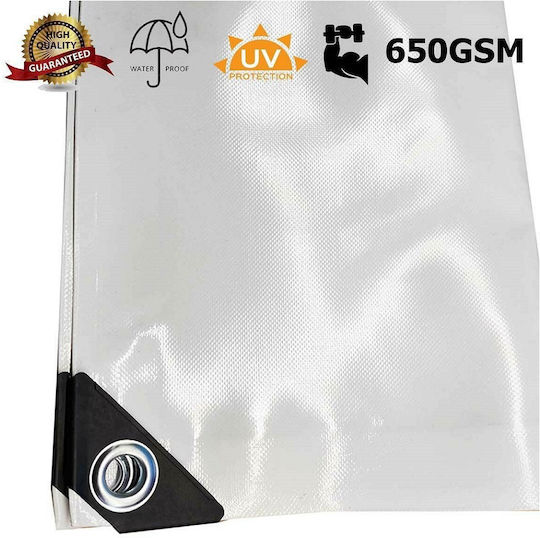 Tarpaulin 650gr/m² Dalimond Heavy Duty White Waterproof Reinforced With Rings Every 50 cm 2m x 5m