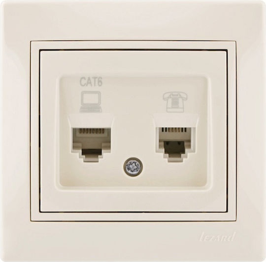 Lezard Network Socket RJ11+RJ45 Cat6 Beige Mira Complete 701.0303144