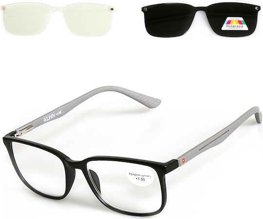 Alpin Clip On Men Reading Glasses +4.00 with Magnet in Black Colour