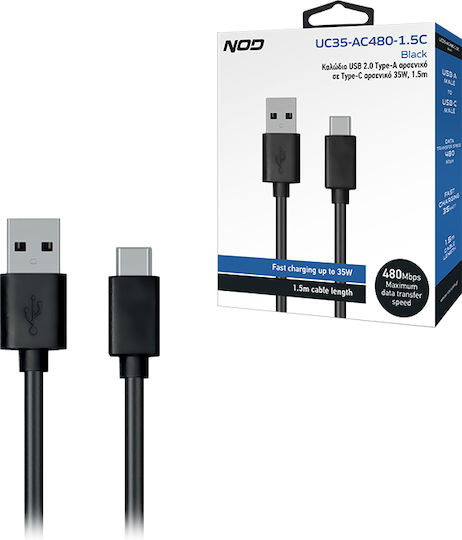 NOD Редовна USB 2.0 Кабел USB-C мъжки - USB-A мъжки 35W Черен 1.5м