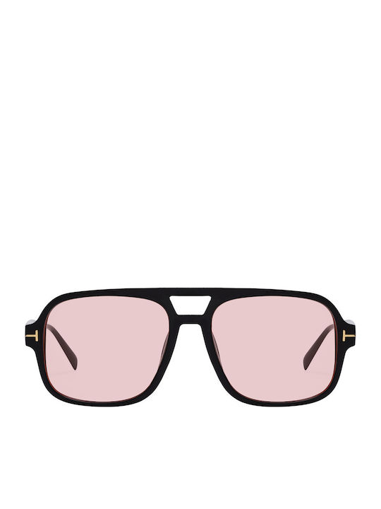 Unisex Sunglasses with Black Frame and Pink Len...