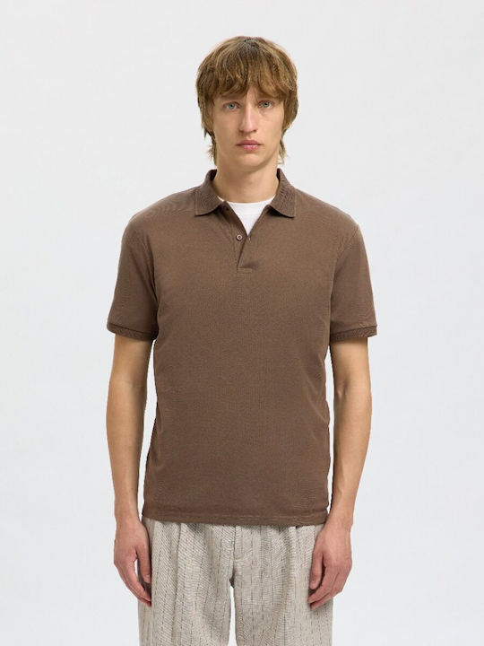 Selected Поло Блуза с къс ръкав Brown