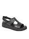 Leather Women's Flat Sandals in Black Color