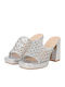 Mules mit Chunky Hoch Absatz in Silber Farbe