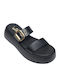Leather Women's Flat Sandals in Black Color