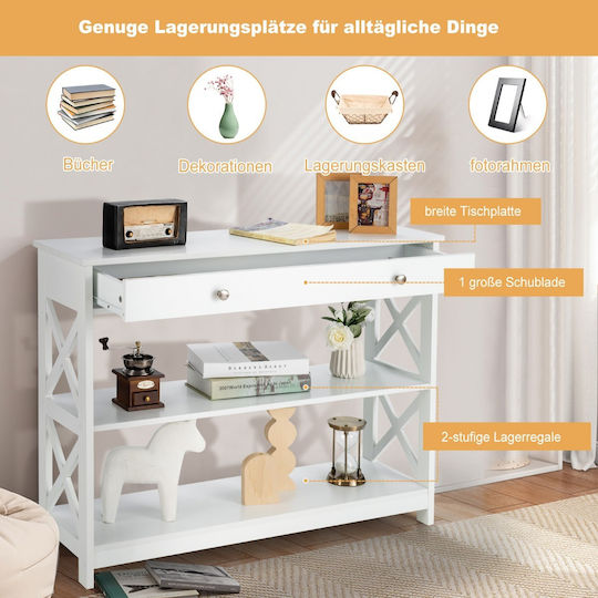 Console Table Wood & Glass White L100xW30xH80cm