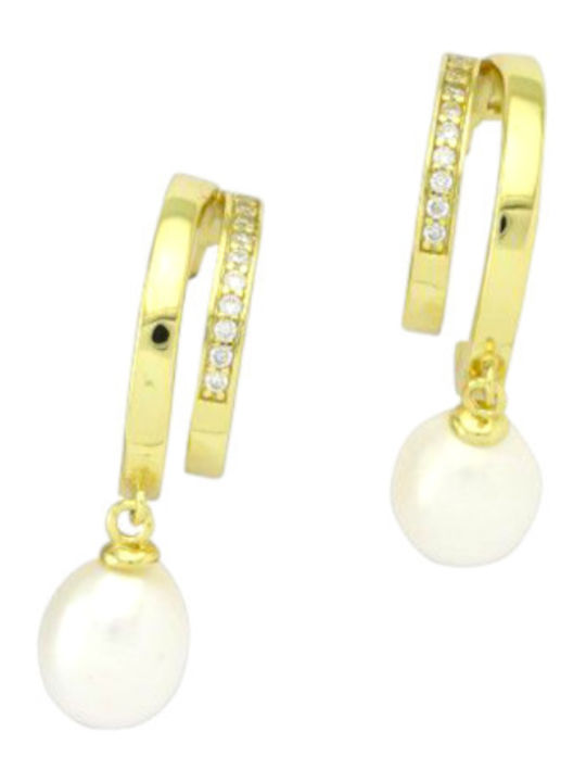 Silver Union Earrings made of Silver Gold Plated with Stones & Pearls