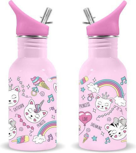 Water Revolution Kinderflasche Rostfreier Stahl mit Strohhalm Stainless Steel 500ml (Verschiedene Designs/Farben)