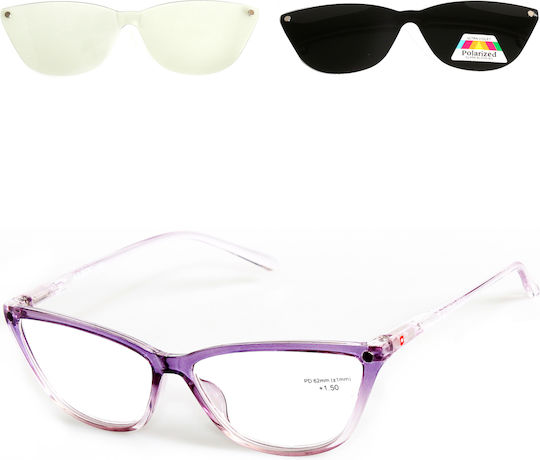Alpin Clip On Women Reading Glasses +1.00 with Magnet in Lilac Color