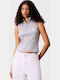 Damen Bluse Baumwolle Ärmellos mit Reißverschluss Light Grey Melange