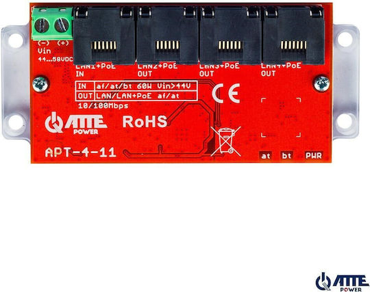 Atte Power APT-4-11 Unmanaged L2 PoE++ Switch με 4 Θύρες Gigabit (1Gbps) Ethernet