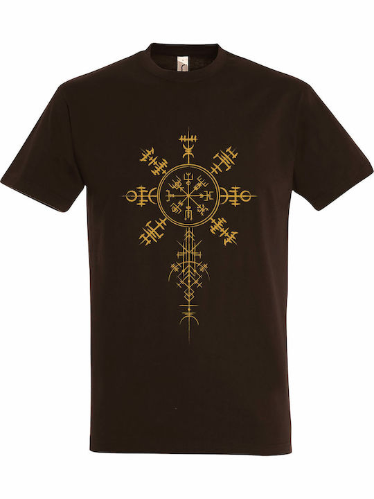 Unisex T-Shirt "Retro Viking Symbol Compass Vegvisir Nordic Rune Celtic" Schokolade