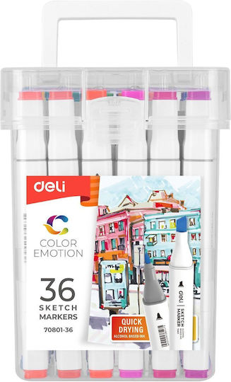 Deli Emotion Μαρκαδόροι Ζωγραφικής με Διπλή Μύτη Σετ 36 χρώματα