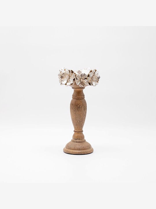 Flowers polyresin-wood Christmas Wood Silver Candlestick 26x12.3cm