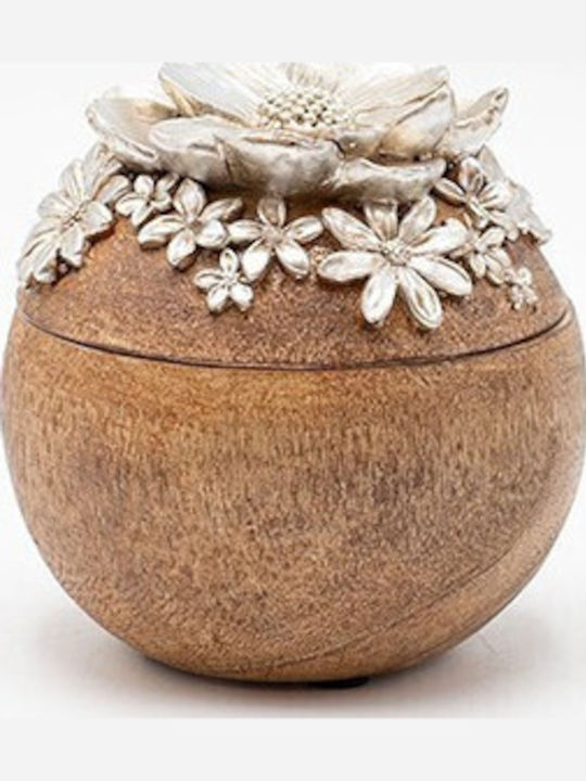 Estheti Home Cutie Decorativă Rotundă Flori Polirezina Lemn Natural Argintiu 9.5x9.5x9.5cm 819-00550