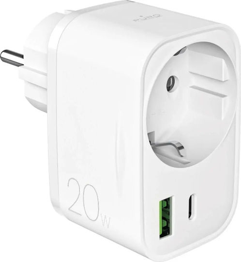 Puro Un singur soclu cu 1 USB-A și 1 USB-C