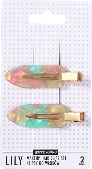 Sister Young Lily Makeup Hair Clips Set Pink Green 2 Pieces