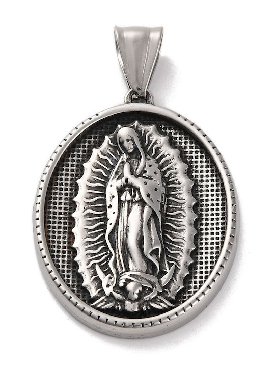 Steel Oval Virgin Mary Pendant Silver 35.5x26x4mm 1pcs