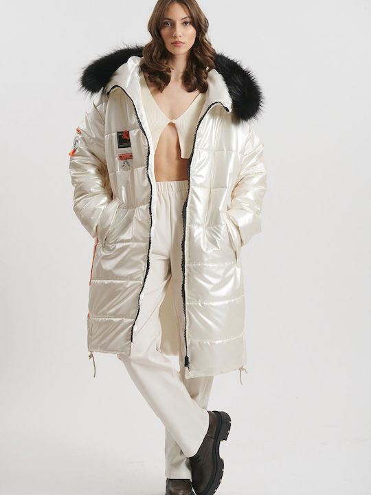 Women's Lifestyle Jacket Waterproof and Windproof for Winter with Hood Beige