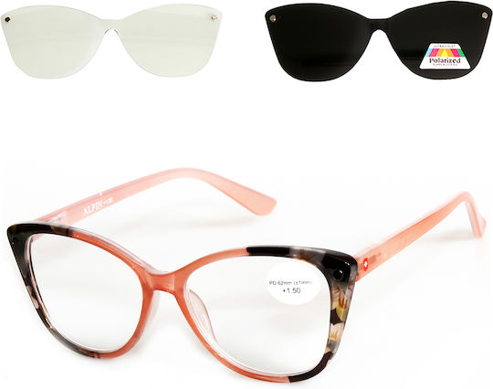 Alpin Clip On Women Reading Glasses +2.00 with Magnet in Orange Color