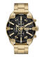 Diesel Spiked Мъжки Часовник 49mm Хронограф На Батерия Със Златиста Метална Гривна