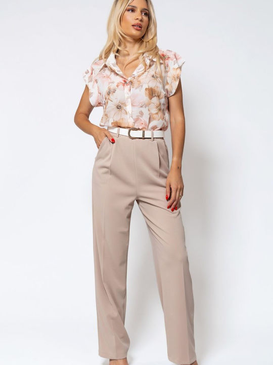 BelleFille Women's High-waisted Fabric Trousers...