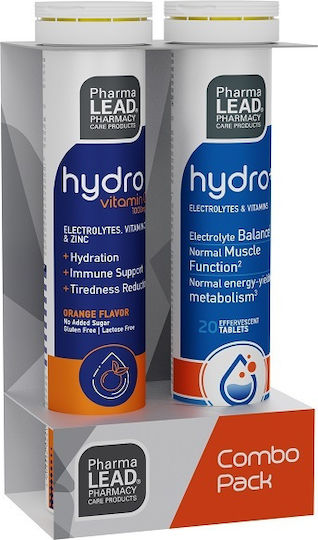 Pharmalead Promo Pack Hydro, Vit. C 1000mg, Vit. D, Zinc Πολυβιταμίνη για Ενίσχυση του Ανοσοποιητικού, τo Δέρμα & Αντιοξειδωτική δράση 1000mg Πορτοκάλι 2 x 10 αναβράζοντα δισκία
