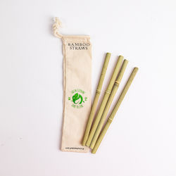 Eco-Friendly Reusable Bamboo Straws Natural 4 Pieces Cleaning Brush Cotton Case