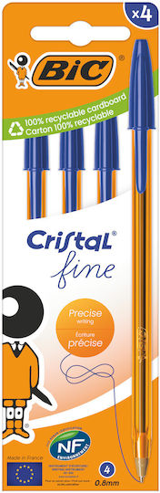 BIC Pixuri Cristal Fine Ballpoint 4 Bucăți (Culori Diverse)