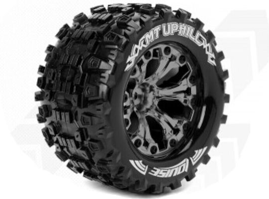 Louise Rc Mt-uphill Hex 14mm 1-10 Monster Truck Tire Set Mounted Sport Black Chrome 2.8 Wheels Hex 14mm