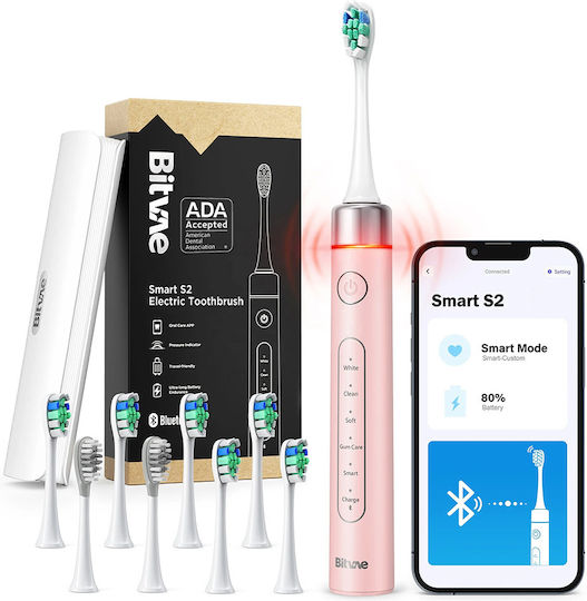Bitvae S2 Smart Ηλεκτρική Οδοντόβουρτσα με Αισθητήρα Πίεσης και Θήκη Ταξιδίου Ροζ