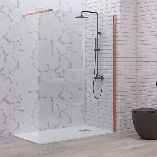 Karag Walkin 1 Σταθερό Πλαϊνό Ντουζιέρας 150x200cm Clear Glass Rose Gold