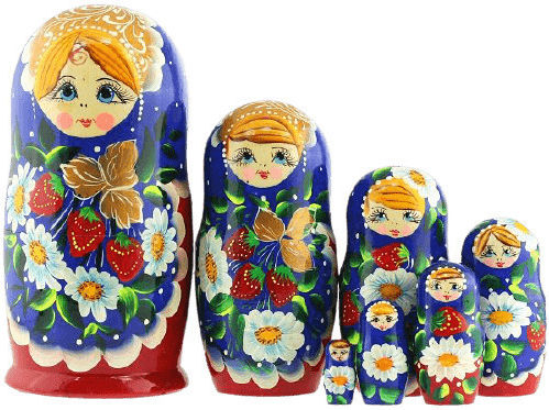 Traditionelle Babuschka Matrioska Erdbeeren 22cm 7 Stück