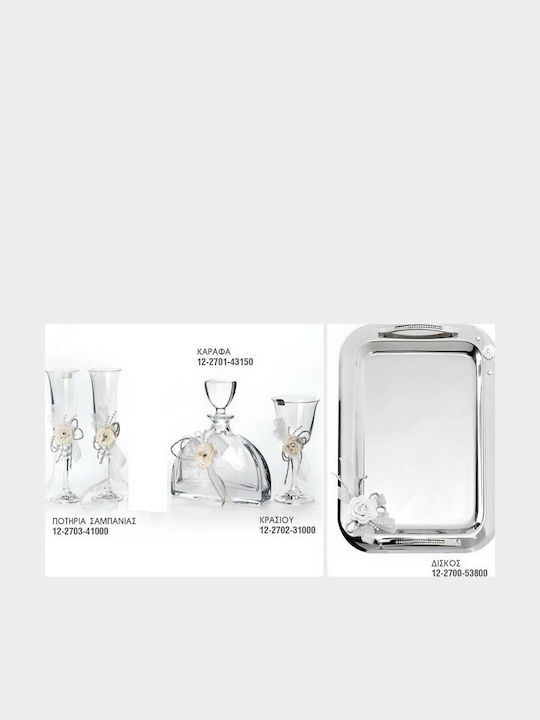 Zivas Wedding Carafe Set with Wine & Champagne Glasses on Tray Inox / Crystal Silver 4pcs