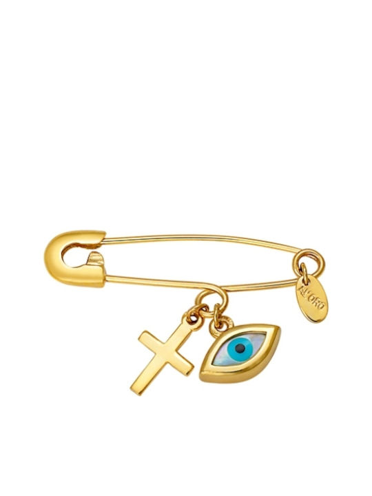 Al'Oro Kinder Sicherheitsnadel aus Gold 14K mit Kreuz