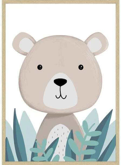 Incado Wooden Natural Frame Poster with Glass Bear In Bush 30x40 cm