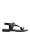 Leather Women's Flat Sandals in Black Color