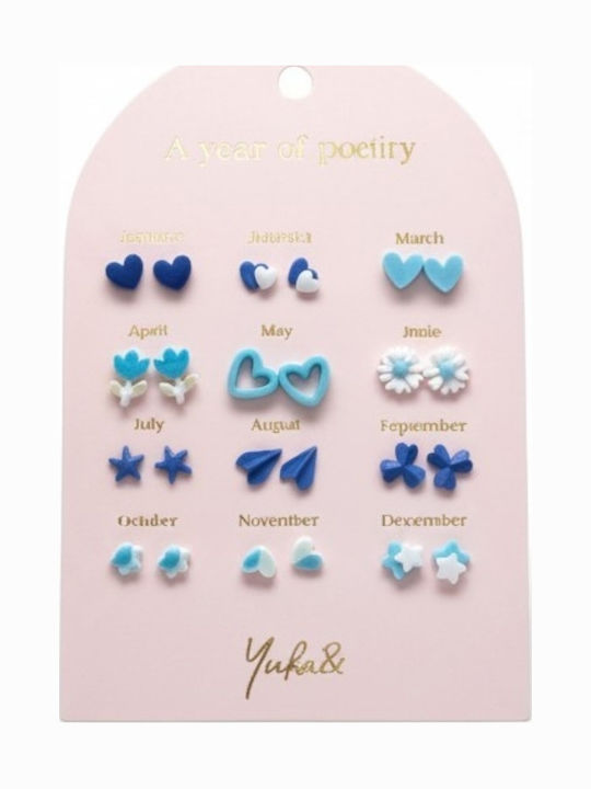 Yuko.B Σετ Σκουλαρίκια Καρφωτά Μπλε