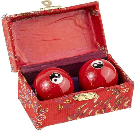 Zen Meditation Hand Balls Yin Yang Red 2 Pieces Steel 4cm Therapy Balls