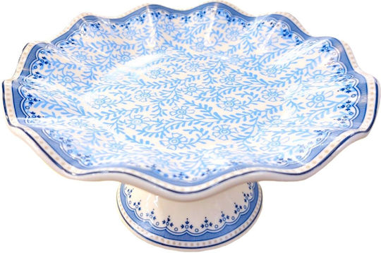 Dessert Tower Stand of White Italian Porcelain with Blue Flowers Serving Base for Sweets Dried Fruits Fine Casa 10x17 Cm