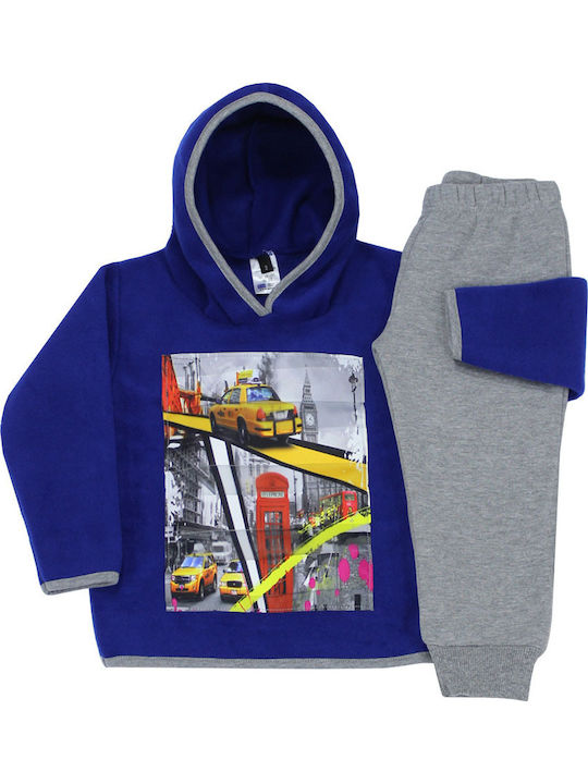 Set Trening Fleece Cu Glugă Albastru Râu Gri