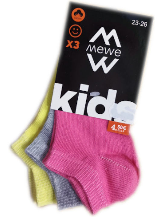 3 Pairs Kids' Ankle Socks Solid Colors Fuchsia Gray Yellow Mewe Code Mwks1401400