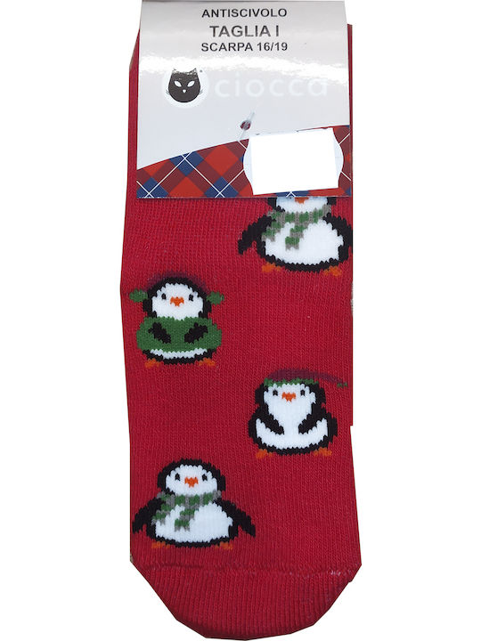 Kids' Socks Silicone Socks Below Red Penguins Towel Inner 75% Cotton 24% Polyamide 1% Elastane