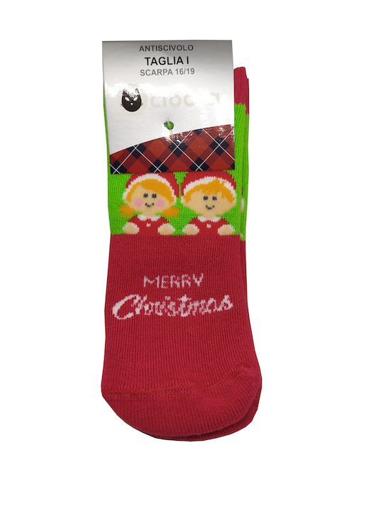 Ciocca Rote Lachsgrüne Kindersocken "Merry Christmas" Silikon-Patschensocken Cnb028a