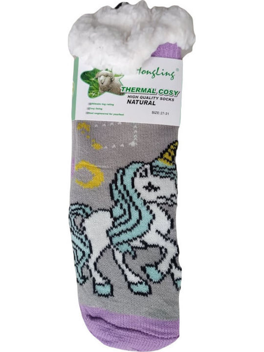 Fengi Șosete pentru Copii Antiderapant Grey/Purple