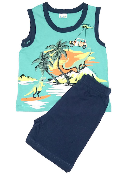 Star Kids Set pentru copii cu pantaloni De iarnă 2buc Albastru Maiou tricou fără mâneci-bermudă "dinosaur Island"