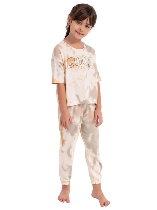 Παιδική Πιτζάμα Κορίτσι Arnetta Tie Dye Βαμβακερή Μπέζ