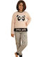 Kids Winter Pajama Sevim Lovely Panda Cotton Pastel Salmon
